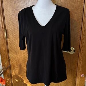 Liverpool Knit Black Short Sleeve V-Neck Top